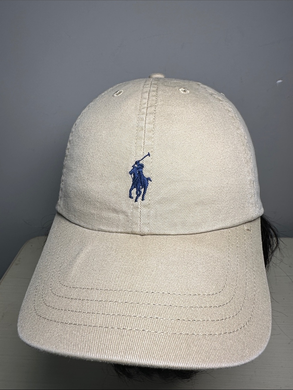 Polo by Ralph Lauren Tan Baseball Cap with Navy Pony